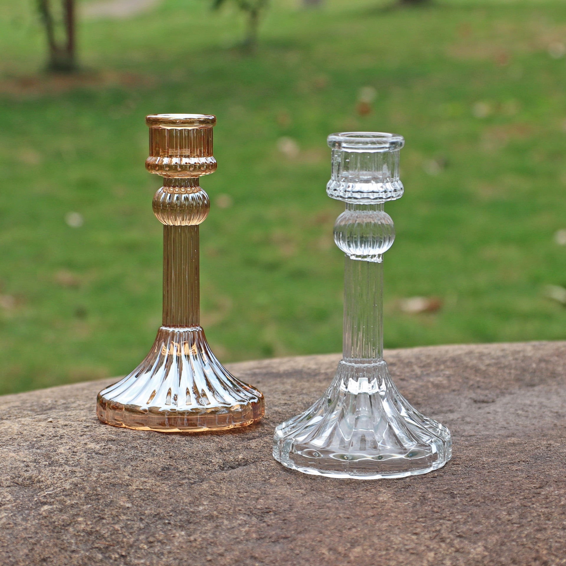 Vintage glass candlestick decoration two pieces